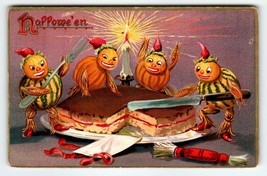 Halloween Postcard Tuck Anthropomorphic Goblins Slice Cake Fantasy Embossed 1908 - £52.04 GBP