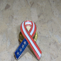 Red White Blue USA Lapel or Hat Pin Patriotic Flag Ribbon Stars Stripes ... - $25.61