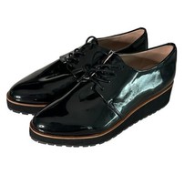 Aldo Women&#39;s Oxford Lace Up Shoes Wedge Heel Black Faux Patent Leather Size 8.5 - £18.99 GBP