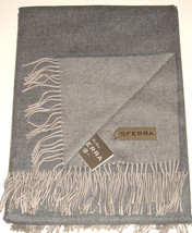 Sferra Tartini Merino Wool Throw Steel Grey Fringed Soft Twill Weave 50x70&quot; New - £150.20 GBP