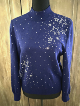 Vtg. St John Evening Knit Sweater  Set Blue Stars Studs USA Christmas Holiday 4P - £178.02 GBP