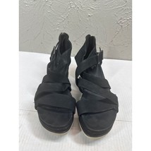 Eileen Fisher Black Boost Platform Wedge Strappy Sandals Suede Chunky Si... - $745.43 MXN