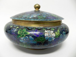 VINTAGE CLOISONNE Brass Enamel Decorative Jar Pot FLORAL PATTERN - $128.69