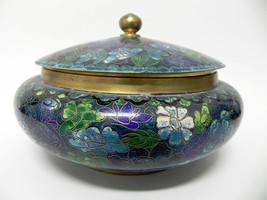 Vintage Cloisonne Brass Enamel Decorative Jar Pot Floral Pattern - £100.84 GBP