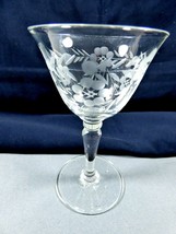 VTG Clear Crystal Glass Etched footed stem Cordial Goblet Glass 4 5/8&quot; tall - £15.53 GBP