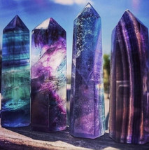 Natural Rainbow Fluorite Healing Witch Crystal Wands Reiki Tower Home Ornament - £22.17 GBP