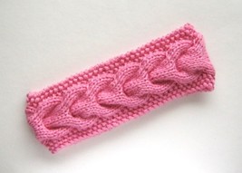 pink women headband with cable pattern, soft merino wool, oeko-Tex, Size M - £19.45 GBP