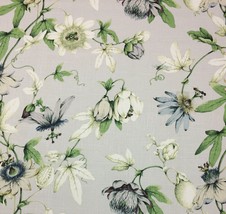 Ballard Designs Lottie Gray Garden Floral Dragonflies Linen Fabric By Yard 54&quot;W - £14.95 GBP