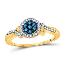 10kt Yellow Gold Womens Round Blue Color Enhanced Diamond Cluster Ring 1/4 Cttw - £326.66 GBP
