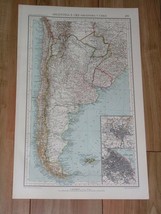 1927 Map Of Argentina Buenos Aires Chile Santiago Falklands South America - £21.99 GBP
