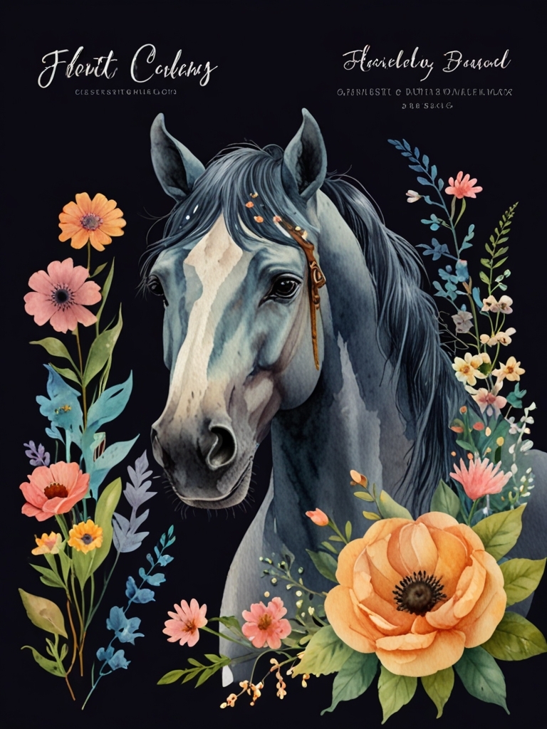 15 Floral Horses Clipart, High Quality PNG and JPGs, Digital download,  - $1.52