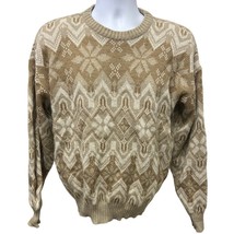  Shelter Bay by Arrow Beige Fair Isle Sweater M Vintage 80s Winter Knit Tan - $31.34
