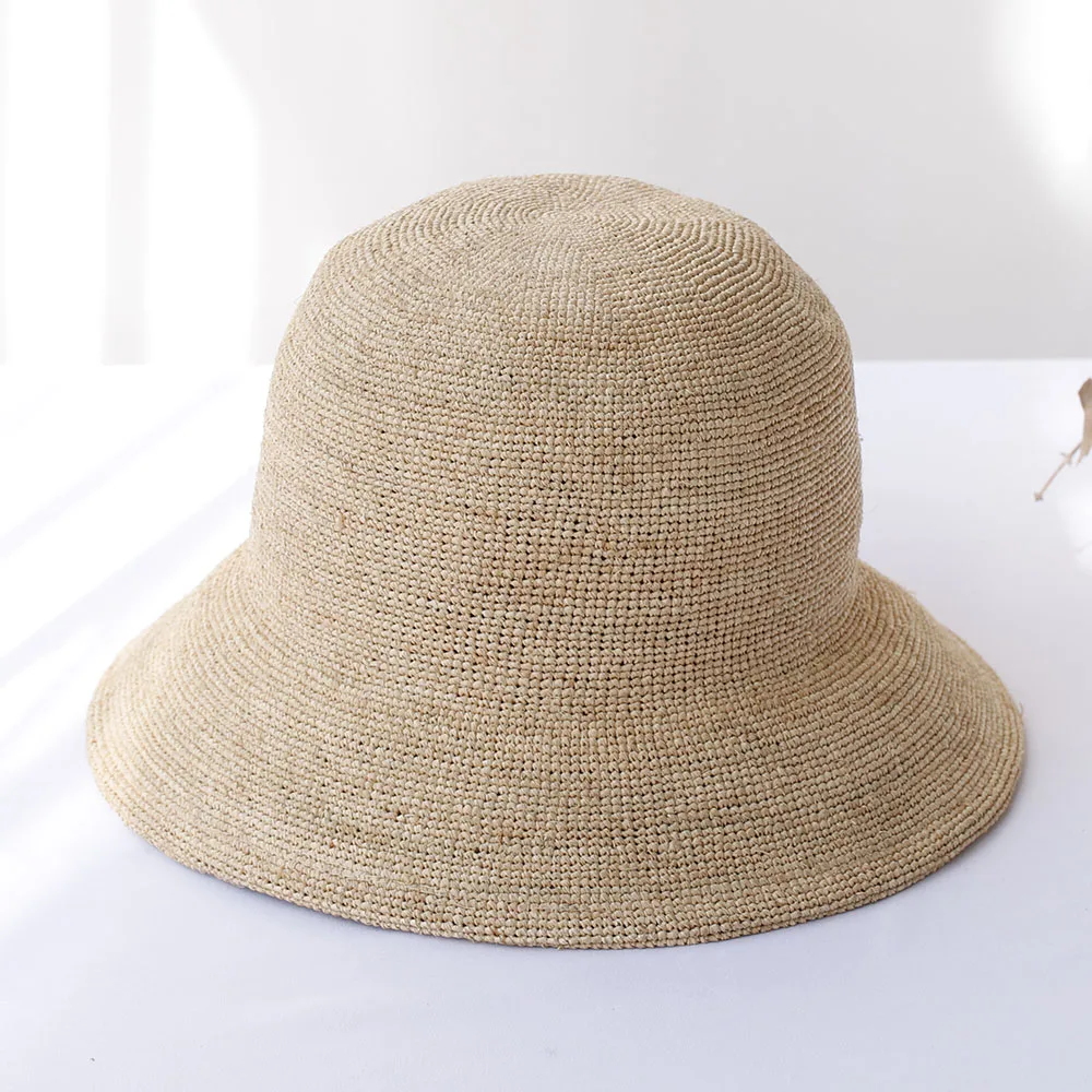 2024 new Handmade Ladies Crochet Natural Raffia Straw Bucket Hat For Spring - £17.88 GBP