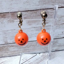 Vintage Clip On Earrings Halloween Pumpkin Ball Dangle - £9.63 GBP