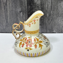 Antique Imperial Porcelain Pitcher Ewer Art Nouveau Reticulated Handle Enameled - £77.07 GBP