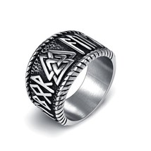 Silver Color Ring Nordic Viking Rune 316L Stainless Steel Biker Ring For Man Wom - £9.32 GBP