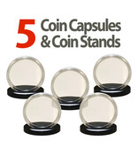 5 Coin Capsules &amp; 5 Coin Stands for 1oz SILVER or COPPER ROUNDS Airtight... - £6.82 GBP