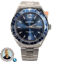 Men&#39;s Watch Silver Tone Blue Bezel Dial Stainless Steel  Armitron 20/545... - £26.41 GBP