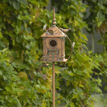 Copper Colored Unique Metal Birdhouse Garden Stakes (Chapel Style) - £93.68 GBP