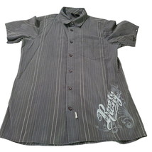 Rusty Buttonup Mens Black Pin Stripe Graphic Shirt Small Short Sleeve - £18.68 GBP