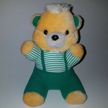 VTG Yellow Teddy Bear Plush Green Outfit Ace Novelty 1991 (shows wear) - £23.37 GBP