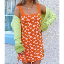 Woolen Orange White Daisy Flower Sweater Knit Bodycon Tank Dress Medium - £22.05 GBP