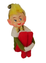 Vintage Knee Hugger Elf Pixie Shelf Sitter Green Red Christmas Ornament ... - $23.36