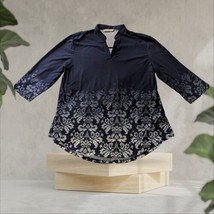 BaiSheng GT Top Shirt Womens 2XL Blue White Floral 3/4 Sleeve Polyester ... - £9.72 GBP