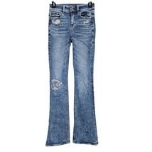 American Eagle Hi-Rise Artist Flare Jeans 00 Long Y2K Revival Boho Distr... - $22.99