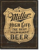 Miller High Life Brew Beer Vintage Shield Retro Logo Bar Wall Decor Meta... - £12.75 GBP