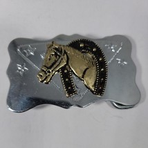 Vintage Horse Head SMALL Belt Buckle Through Lucky Horseshoe on Metal We... - $80.53 MXN