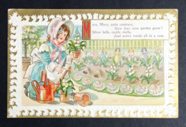 Mary Mary Quite Contrary Gold Embossed Postcard c1910s Nursery Rhyme Garden - $9.99