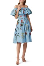 $2,590 New Oscar De La Renta Light Blue Floral Off Shoulder Dress Us 4 - £905.67 GBP