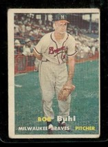 Vintage 1957 Baseball Trading Card TOPPS #127 BOB BUHL Milwaukee Braves Pitcher - £8.55 GBP