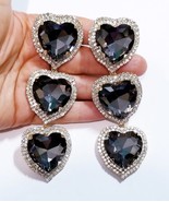 Gray Rhinestone Heart, CLIP ON Earrings, Oversized Chandelier Earrings, ... - £46.43 GBP