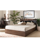 Sanford Rustic Walnut Brown Queen Size Platform Bed w/Shelves - $10,805.22 MXN