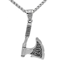 Celtic Axe Necklace Mens Silver Stainless Steel Norse Warrior Viking Pendant - £20.03 GBP