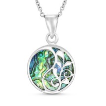 Gentle Olive Branch Leaf Two-sided Abalone and Pearl Sterling Silver Necklace - £19.10 GBP