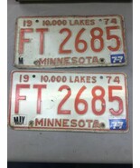 Match Number Set Pair 1974 FT 2685 MINNESOTA MN LICENSE PLATE Tag Emboss... - €60,50 EUR
