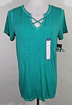 Arizona Jean Company Womens Top Large Viridian Green Luna V Neck Casual NWT - £9.40 GBP