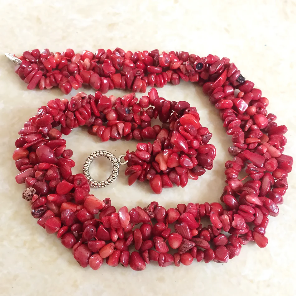 Hot sale natural stone red coral 9-11mm irregular nugget gravel chips beads high - £19.06 GBP