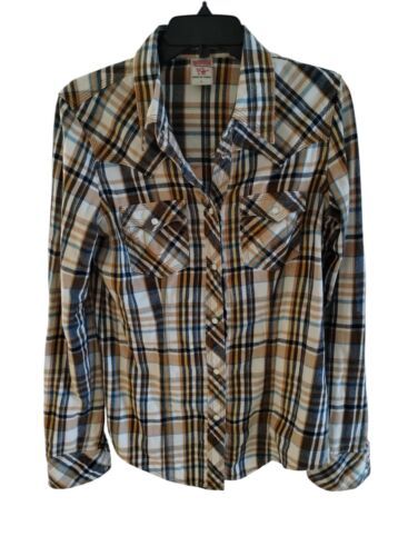 True Religion flannel Plaid Pearl snap Button Long Sleeve Shirt Multi Co... - $38.60