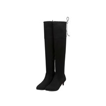 Stretch Slim Thigh High Boots Women Fashion Faxu Suede Low Heels Over The Knee B - £57.43 GBP