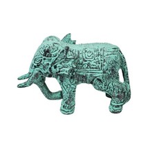 Indian Elephant Painted Green Verdis Patina Figure Metalware Cast Iron? 7&quot; VTG - £36.75 GBP