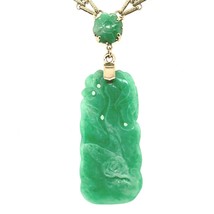 Art Deco 14k Yellow Gold Carved Jadeite Jade Pendant (#J6159) - $969.21