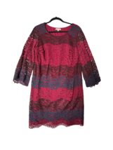 MAX STUDIO Womens Dress Maroon/Black Colorblock Lace Shift Size Large - £12.99 GBP
