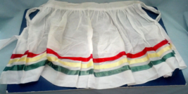 Vintage shabby chic handmade half apron white with red yellow green ribb... - $19.75