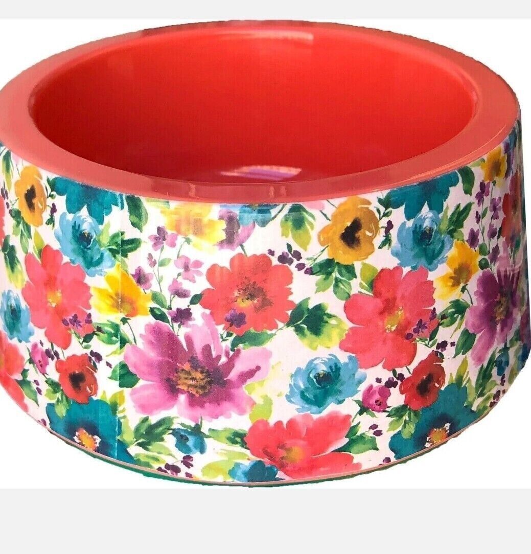Pioneer Woman Breezy Blossom Red Floral Pet Bowl 22oz Melamine Dog Cat Dish NEW - £18.96 GBP