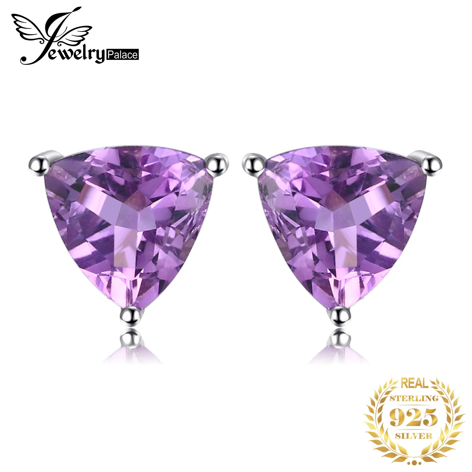 1.4ct Triangle Genuine Purple Amethyst 925 Sterling Silver Stud Earrings for Wom - £18.02 GBP