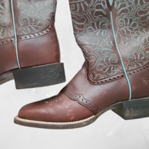 Arait Western Ladies Cowboy Boots Brown Turquoise Size 8 1/2 B 10019907 Preowned image 3